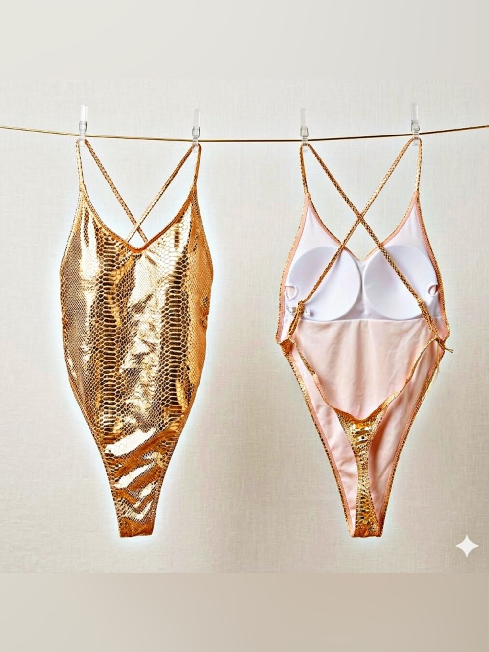 Metallic Gold Snakeskin One Piece | High Cut Backless Monokini